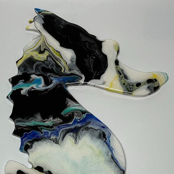 NWOT Fluid Art Seahorse on Wood, Abstract Art - Picture 9 of 9